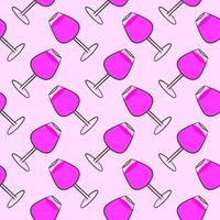 Wine in a glass, seamless pattern on pink background. vector