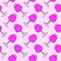 Wine in a glass, seamless pattern on pink background. vector