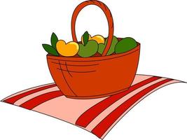 Fruits in red basket, illustration, vector on white background.