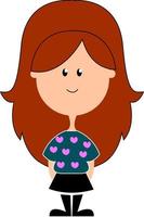 Woman in shirt with hearts, illustration, vector on white background