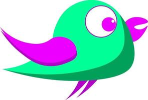 Green bird with purple eyes, illustration, vector on white background.