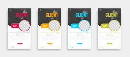 Modern and creative client testimonial social media post design. Customer service feedback review social media post or web banner with color variation template. vector