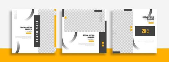 Set of Editable minimal square banner template. black yellow white background color with geometric shapes for social media post, story and web internet ads. Vector illustration