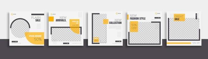 Set of Editable minimal square banner template. black yellow white background color with geometric shapes for social media post and web internet ads. Vector illustration