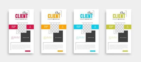 Modern and creative client testimonial social media post design. Customer service feedback review social media post or web banner with color variation template. vector