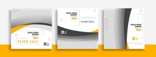 Set of Editable minimal square banner template. black yellow white background color with geometric shapes for social media post, story and web internet ads. Vector illustration