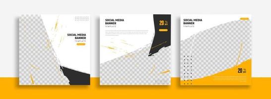 Set of Editable minimal square banner template. black yellow white background color with geometric shapes for social media post, story and web internet ads. Vector illustration