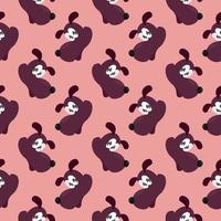 Dog head , seamless pattern on a pink background. vector