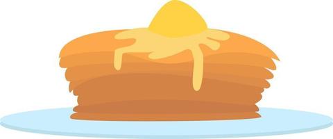 Pancakes with butter, illustration, vector on white background.