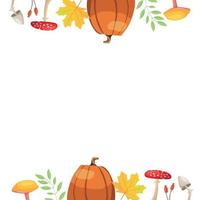 Autumn frame with the image of pumpkins, leaves and mushrooms. Vector illustration in cartoon style.