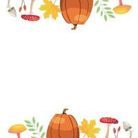 Autumn frame with the image of pumpkins, leaves and mushrooms. Vector illustration in cartoon style.