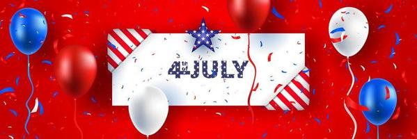 illustration of USA color balloons and confetti on American flag background for Independence Day. vector