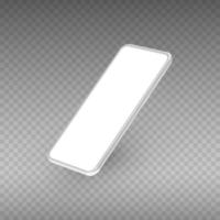 maqueta de smartphone blanco realista en perspectiva con pantalla en blanco aislada en fondo blanco. ilustración vectorial para impresión y elementos web, maquetas de juegos y aplicaciones. vector