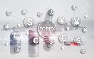 Forex trading currency exchange business finance diagrams dollar euro icons on blurred background. photo