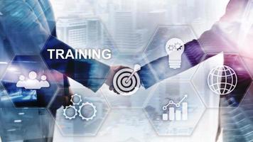 Business training concept. Training Webinar E-learning. Financial technology and communication concept photo