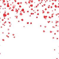 Falling hearts confetti background. Vector illustration with a clipping mask. Valentines day confetti background. Red hearts petals falling on white background for Valentine's Day.