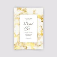 Modern vector template wedding invitation cards with marble texture background and golden geometric lines in the A4 size