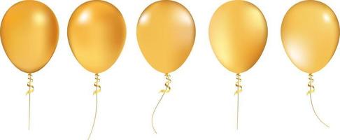 Realistic 3D Gold helium balloons on white background. Set of shiny balloons for your design. God balloon set. vector