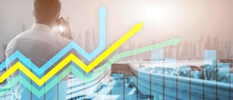 Financial growth arrows graph. Investment and trading concept. photo