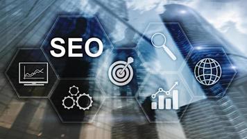 seo - optimización de motores de búsqueda, marketing digital y concepto de tecnología de Internet sobre fondo borroso foto