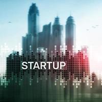 Startup concept with double exposure diagrams blurred background. photo