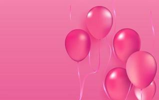 Realistic vector Party balloons pink romantic love elegance Valentine's Day 14th february decoration birthday celebration elegance greeting card design element isolated on pink background.