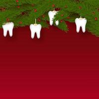 White teeth icons in the shape of a Christmas tree on a red background. Vector elements for New Year. Vector illustration