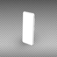 maqueta de smartphone blanco realista en perspectiva con pantalla en blanco aislada en fondo blanco. ilustración vectorial para impresión y elementos web, maquetas de juegos y aplicaciones. vector