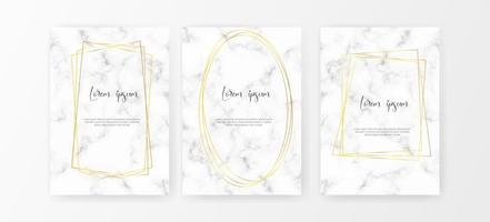 Wedding card design with golden frames and marble texture. Wedding announcement or invitation design template with geometric patterns and luxury background. vector