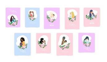 Set of Mother s day cards. Collection of vector templates for scrapbooking, journaling, congratulations and cards.