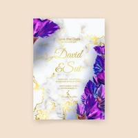 Modern vector template wedding invitation cards with marble texture background and golden geometric lines in the A4 size