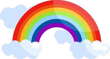 Rainbow with clouds, illustration, vector on white background.