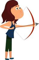 Girl with a bow and arrow, illustration, vector on white background.