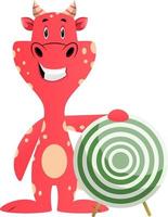 Red dragon is holding target, illustration, vector on white background.