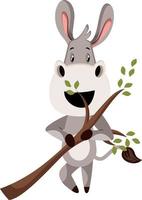Donkey with branch, illustration, vector on white background.