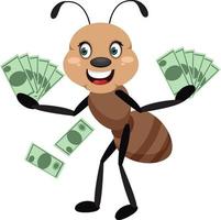 Ant holding money, illustrator, vector on white background.