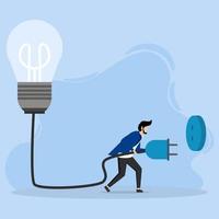 generar ideas para procesos y soluciones comerciales. Liderazgo que enfrenta problemas para encontrar soluciones para la empresa. hombre de negocios encendiendo la bombilla de la idea. vector