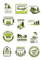 Green landscape and gardening company vector icons