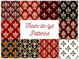 Fleur-de-lys royal lily seamless patterns set vector