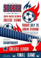 Soccer or football sport tournament match poster vector
