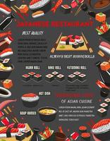 Japanese restaurant sushi and hot dishes menu vector