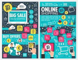 Online shopping banner of web business technology vector