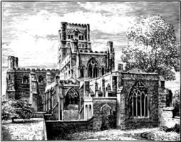 St. Alban's Abbey before the Modern Restoration vintage illustration. vector