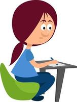 Girl doing paper work , illustration, vector on white background