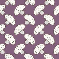 Small white mushroom , seamless pattern on a purple background. vector