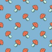 Red mushroom , seamless pattern on a Blue background. vector