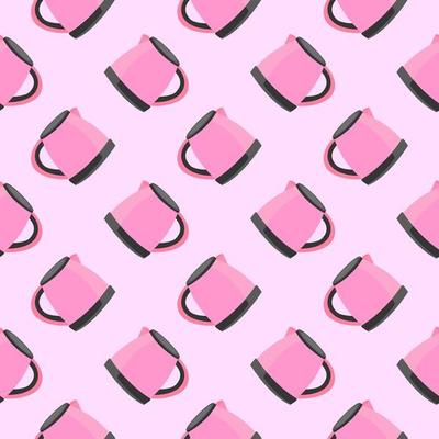 Pink kettle,seamless pattern on pink background.