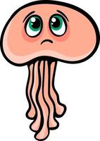 Sad pink jellyfish, illustration, vector on a white background.