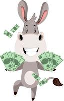 Donkey with money, illustration, vector on white background.