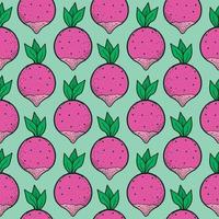 Small pink radish,seamless pattern on green background. vector